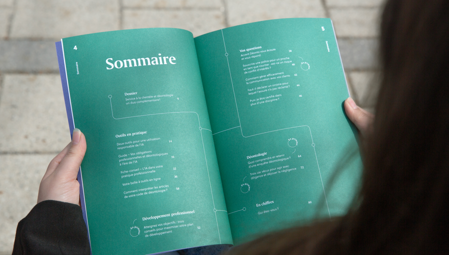 Page sommaire de la revue Accent 2025, dévoilant une mise en page claire, une typographie lisible et une palette de couleurs harmonieuse pour une UX améliorée.