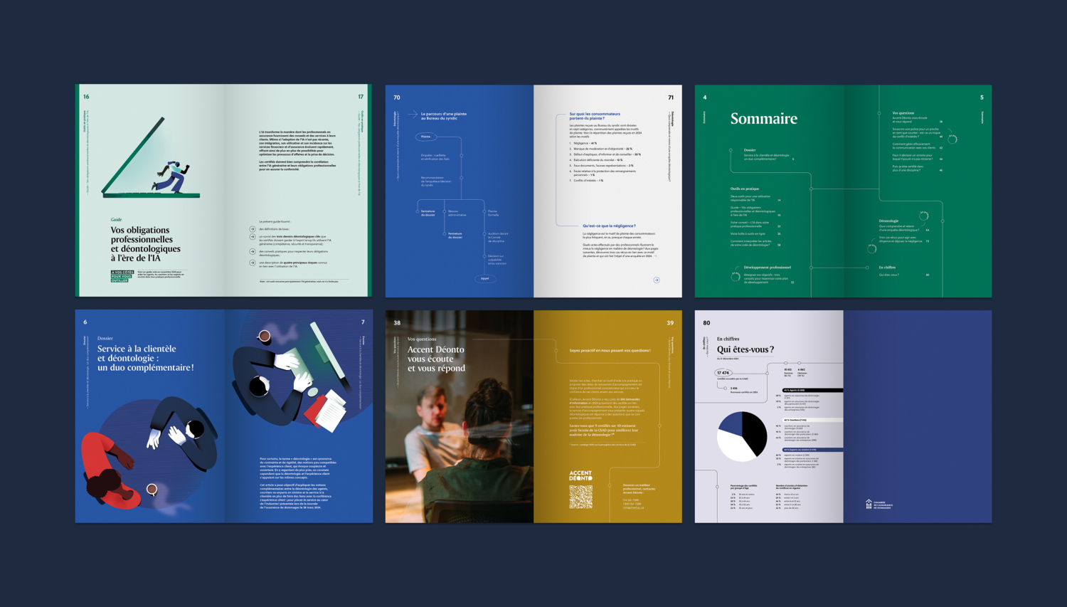 Planches de la revue Accent 2025, présentant la diversité des mises en page, les palettes de couleurs et l'harmonie de l'identité visuelle.