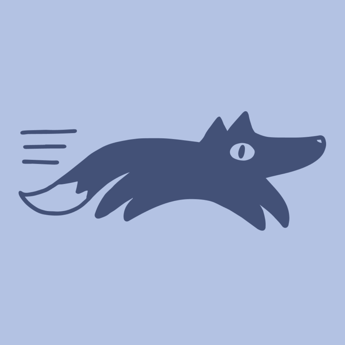 Illustration minimaliste d'un renard bleu foncé sur fond bleu pâle, incarnant la nouvelle identité visuelle.