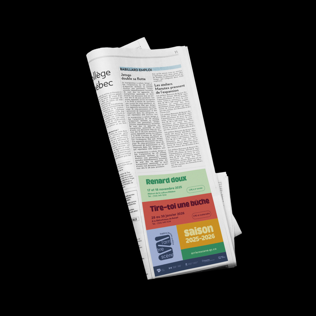 Journal avec un encart coloré présentant la programmation jeunesse.
